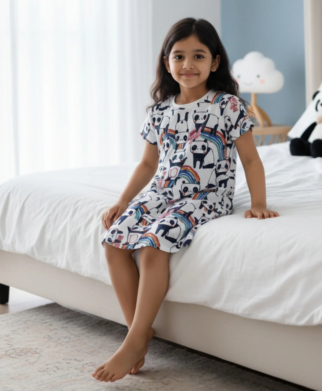PANDA NIGHT DRESS - WHITE - Anthrilo 