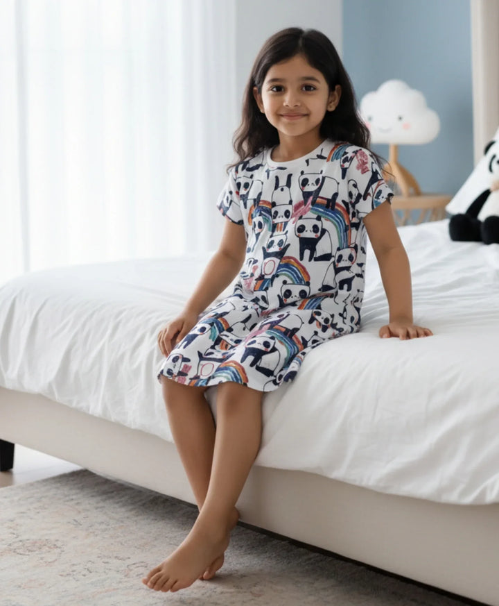 PANDA NIGHT DRESS - WHITE - Anthrilo 