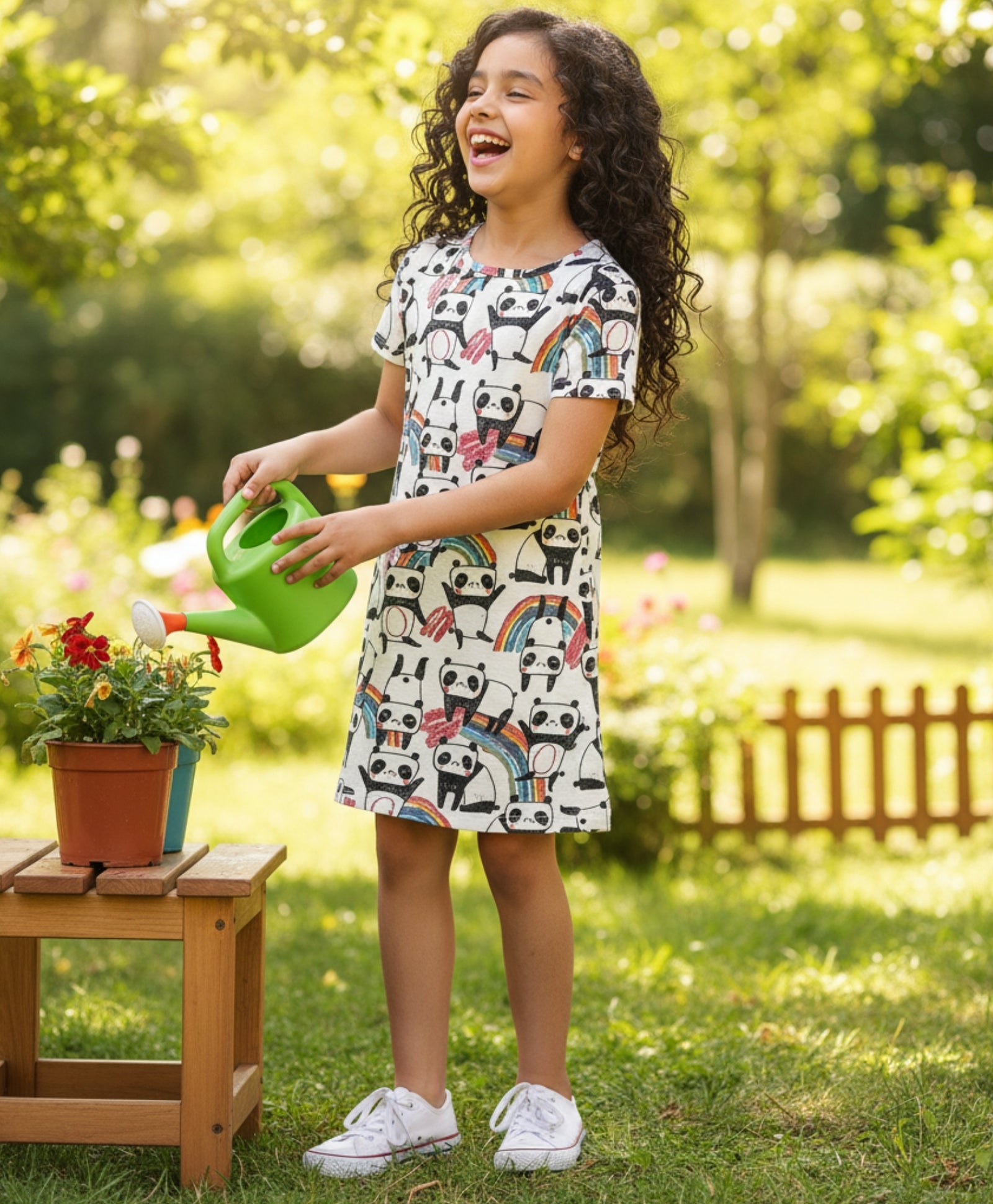 PANDA GIRLS NIGHT DRESS - WHITE - Anthrilo 