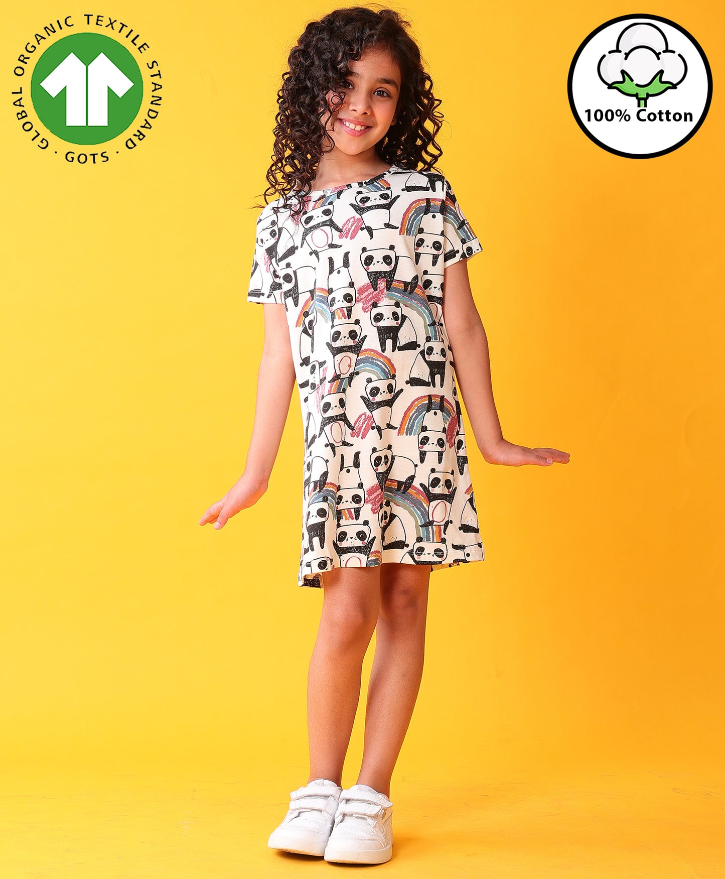 PANDA GIRLS CASUAL DRESS - WHITE