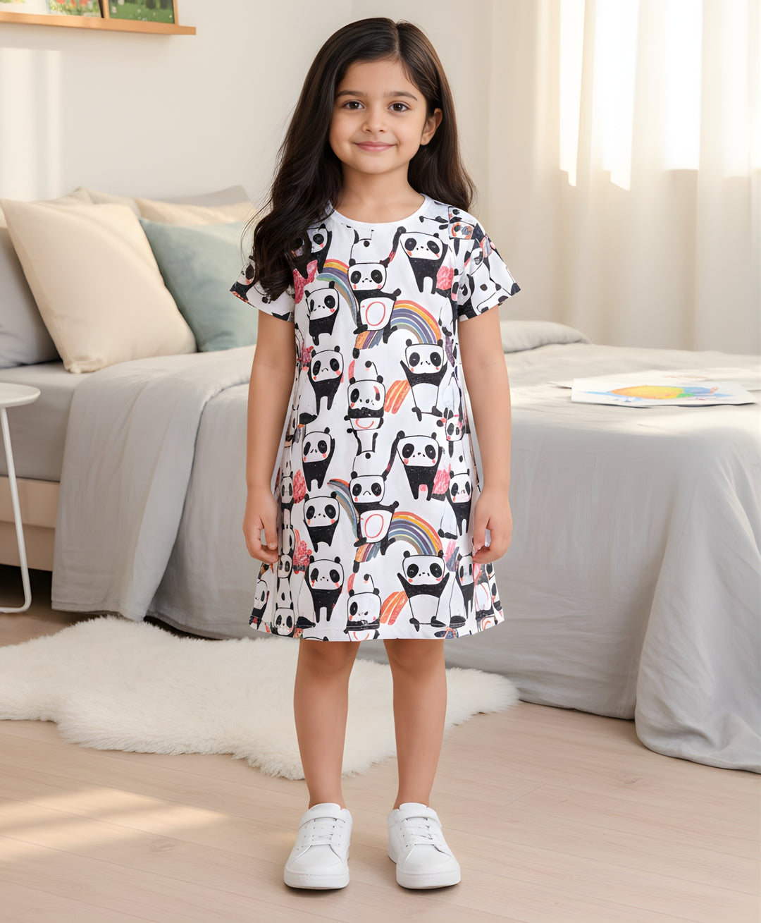 Panda Girls Casual Dress - White
