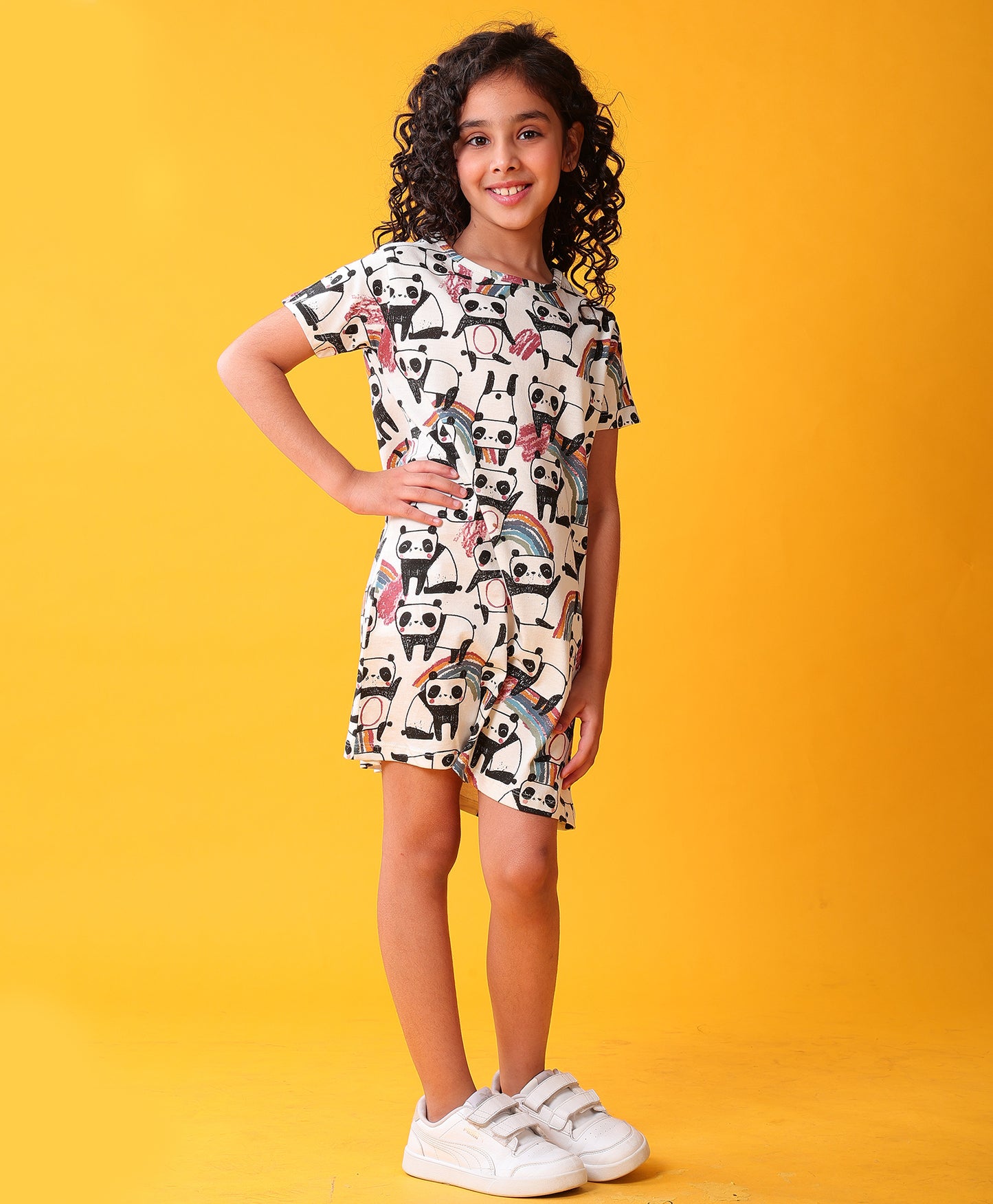 PANDA GIRLS CASUAL DRESS - WHITE