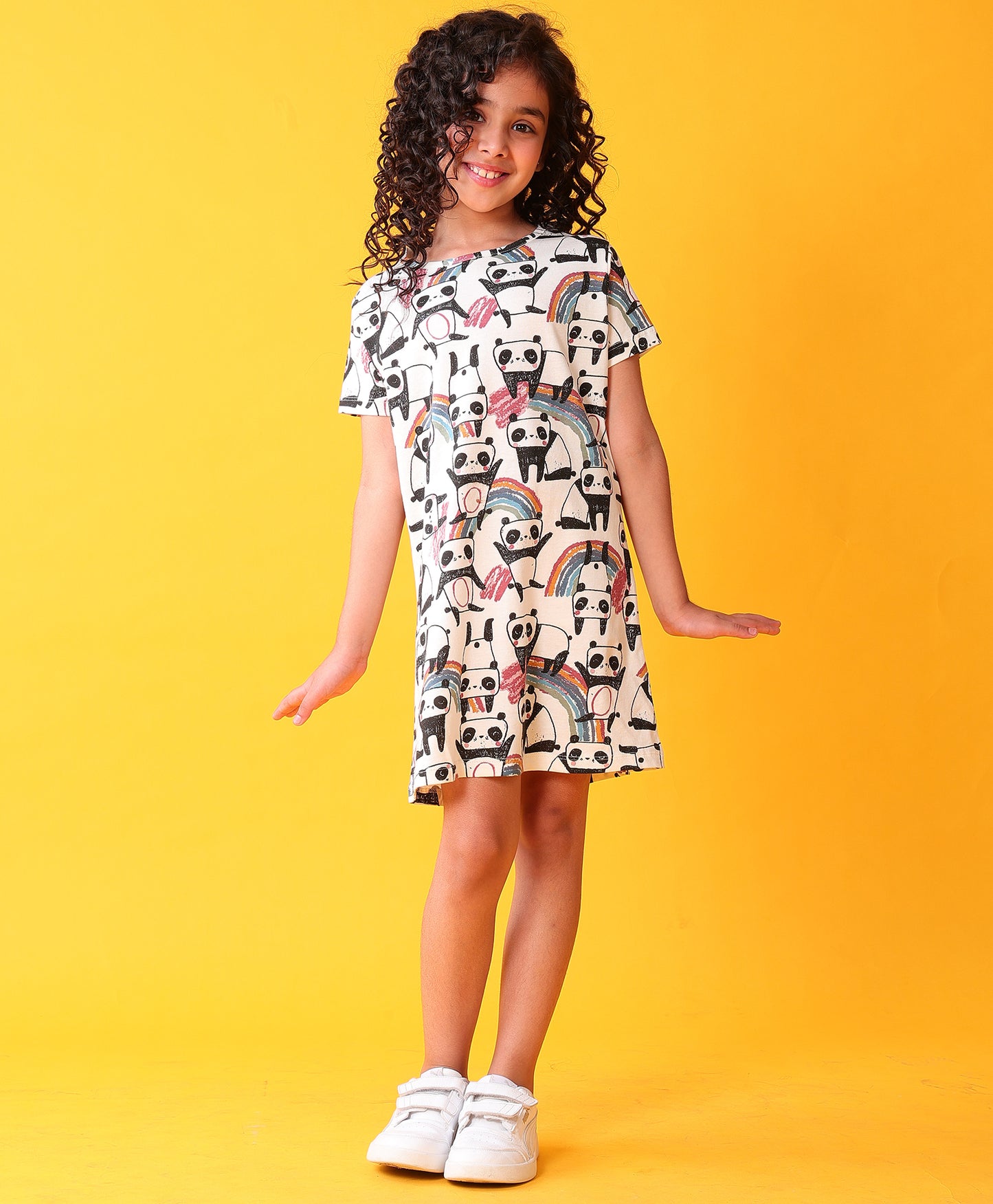 PANDA GIRLS CASUAL DRESS - WHITE