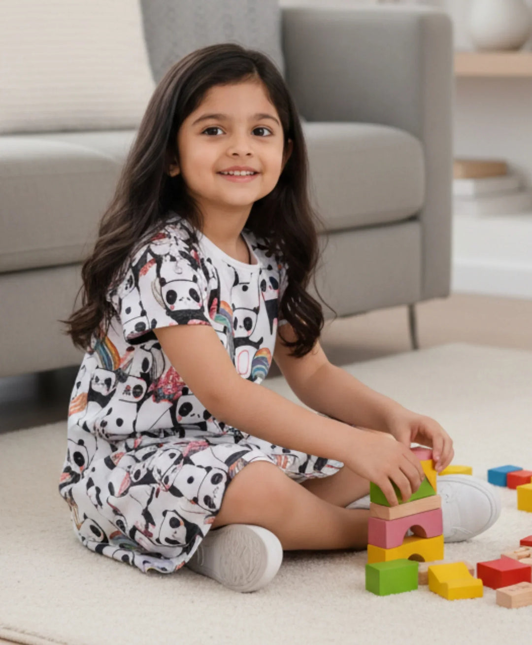 Panda Girls Casual Dress - White