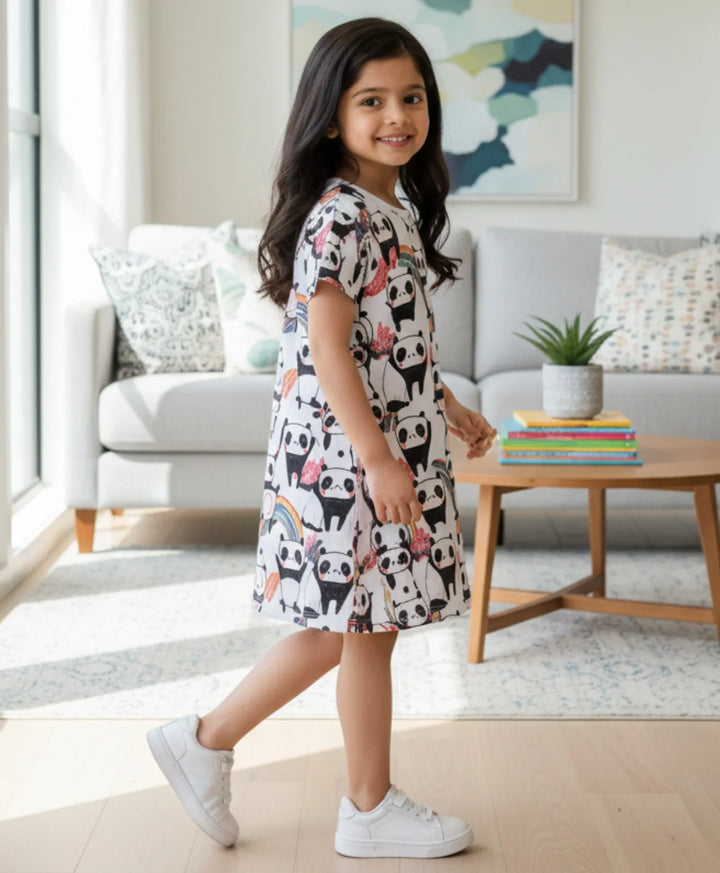 Panda Girls Casual Dress - White