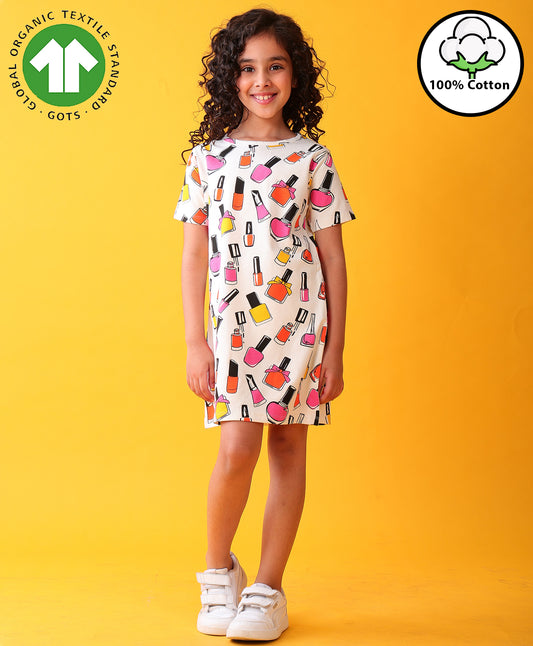 NAIL PAINT GIRLS CASUAL DRESS - WHITE