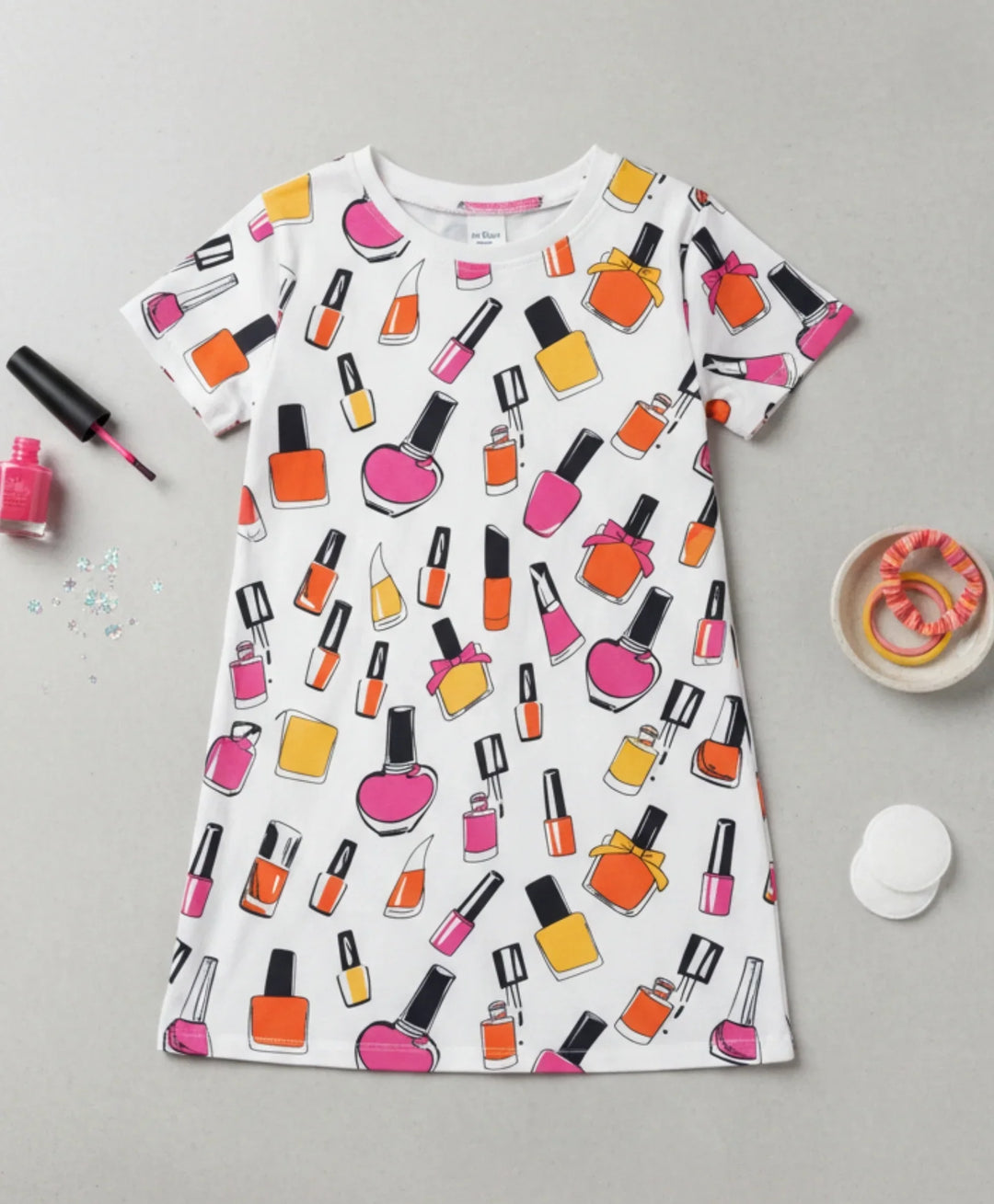 Nail Paint Girls Casual Dress - White