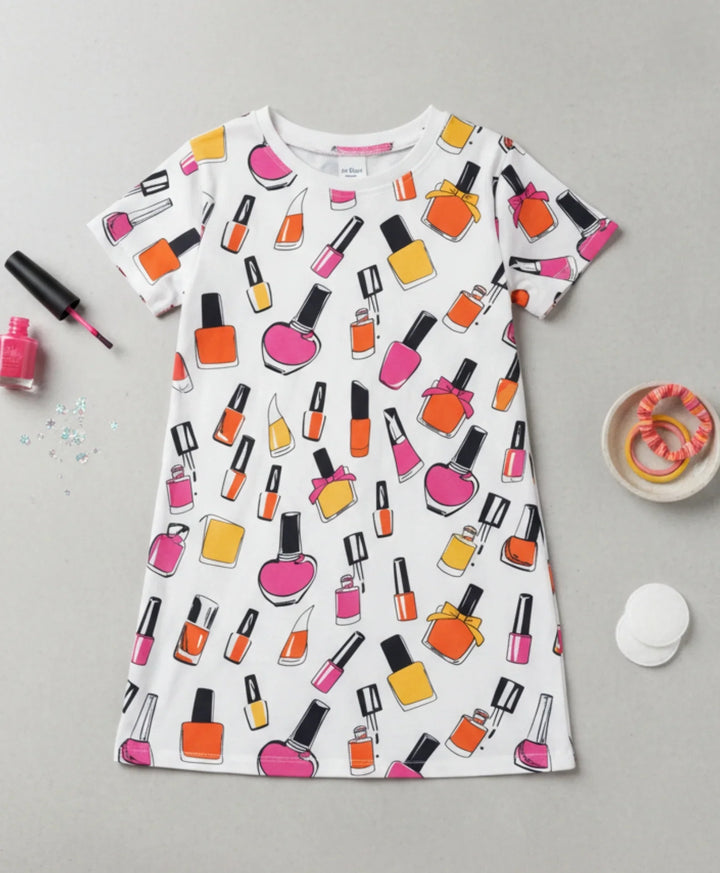 Nail Paint Girls Casual Dress - White