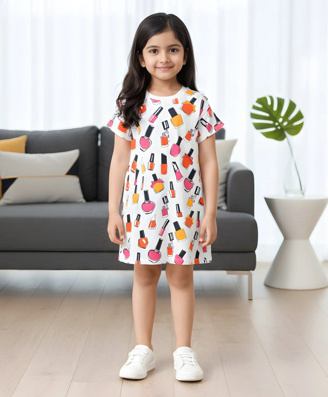 Nail Paint Girls Casual Dress - White