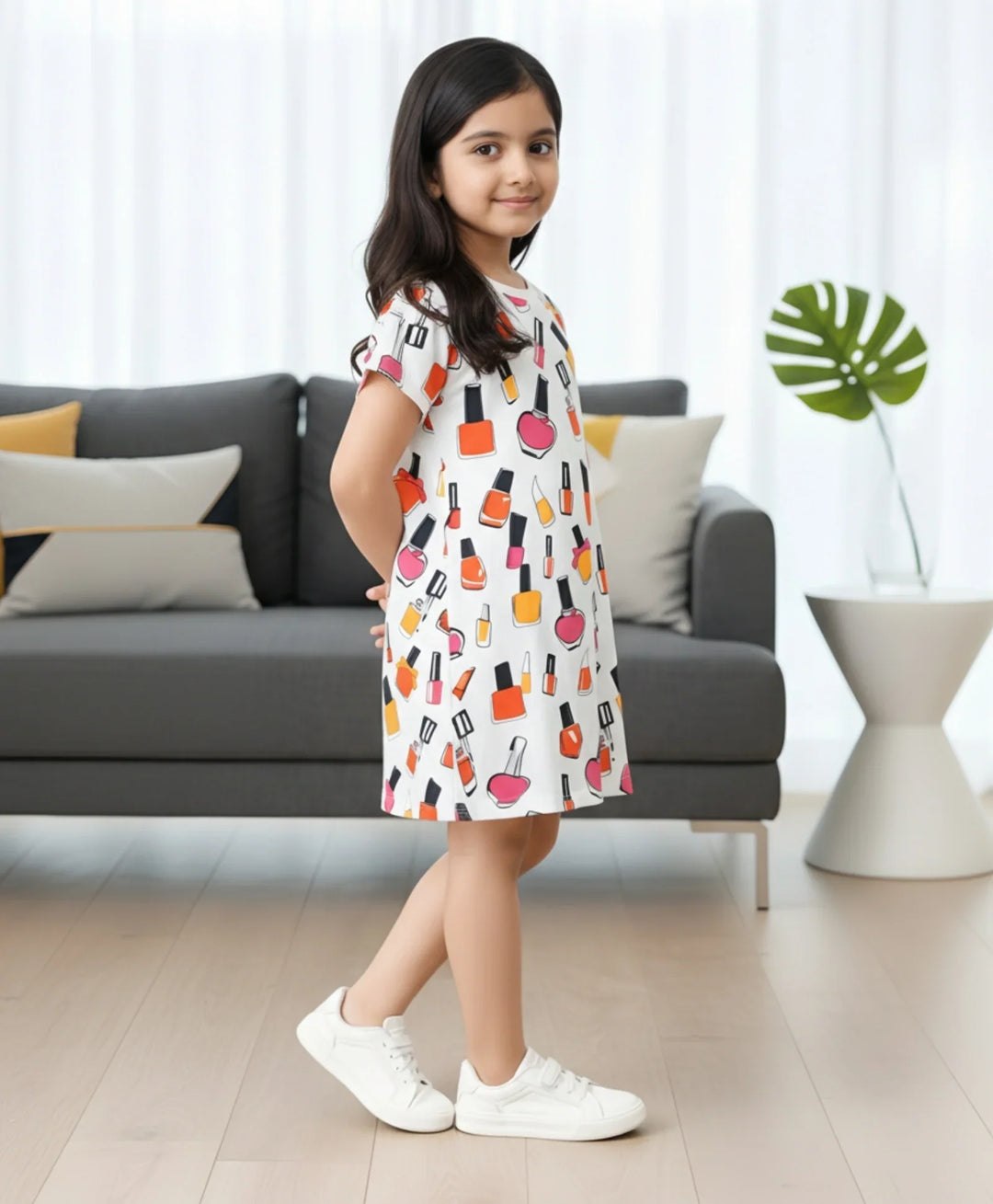Nail Paint Girls Casual Dress - White