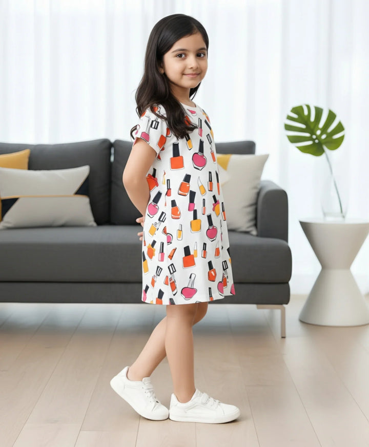 Nail Paint Girls Casual Dress - White