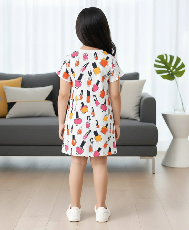 Nail Paint Girls Casual Dress - White