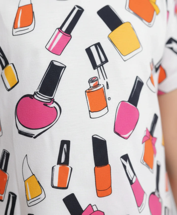 Nail Paint Girls Casual Dress - White