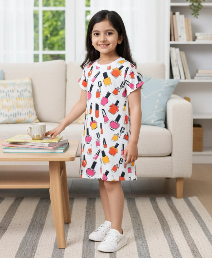 Nail Paint Girls Casual Dress - White