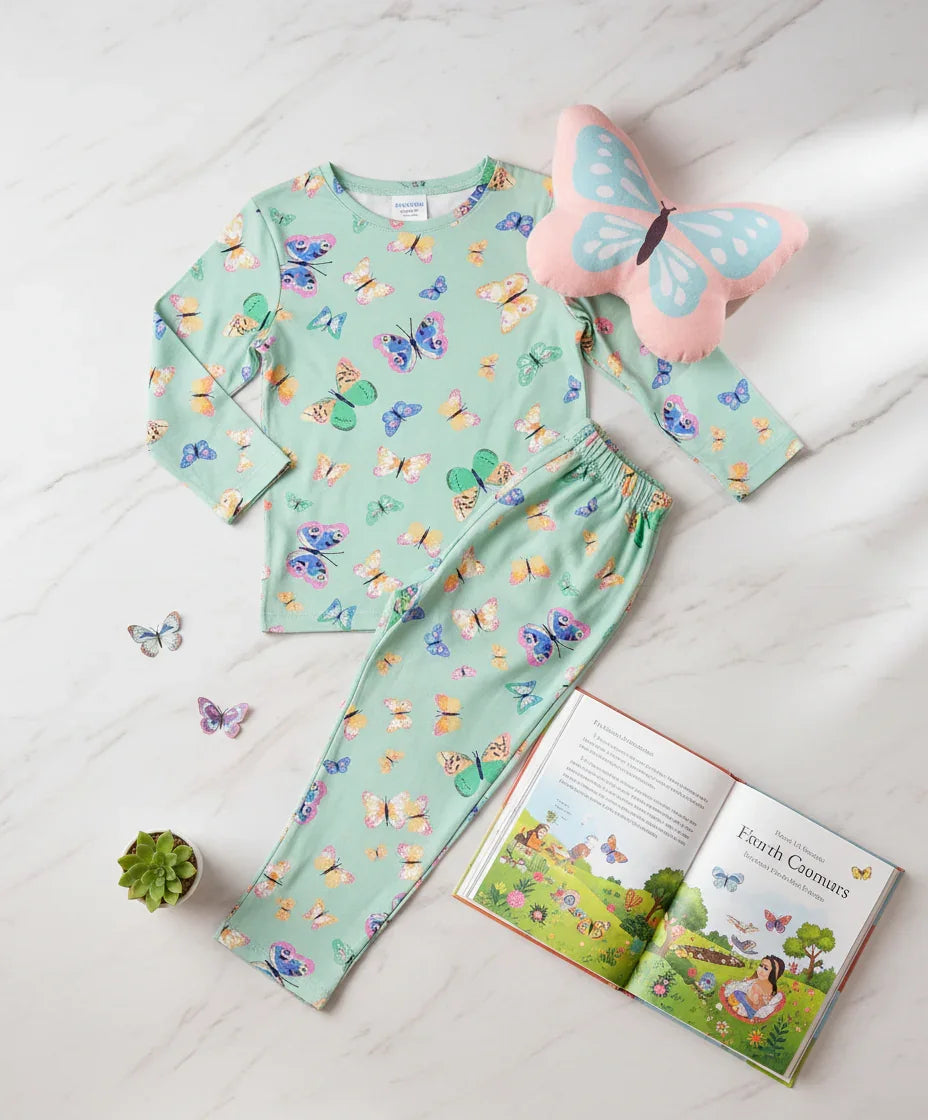 BUTTERFLY LONG SLEEVES PYJAMA SET - GREEN