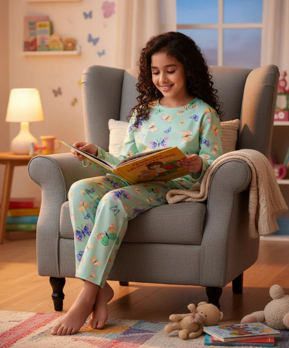 BUTTERFLY LONG SLEEVES PYJAMA SET - GREEN