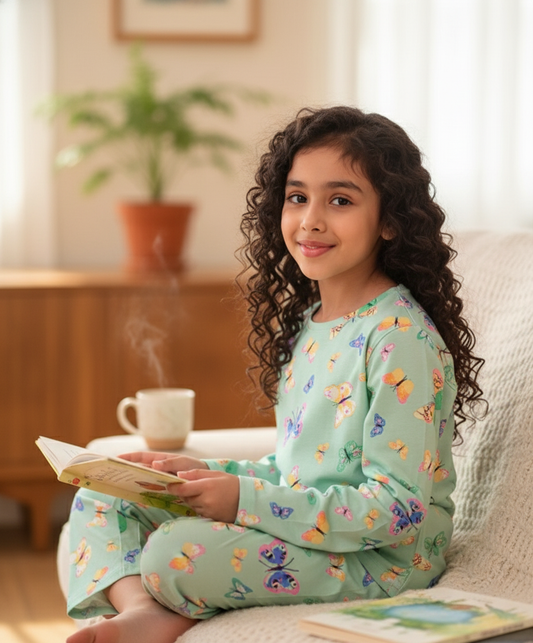 BUTTERFLY LONG SLEEVES PYJAMA SET - GREEN