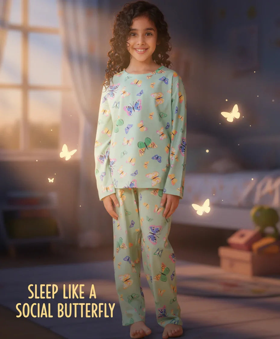 BUTTERFLY LONG SLEEVES PYJAMA SET - GREEN