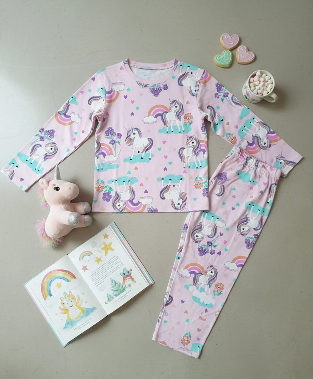 UNICORN HEART LONG SLEEVES PYJAMA SET - PINK - Anthrilo 