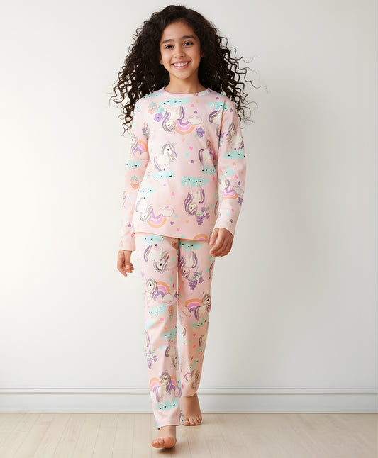 UNICORN HEART LONG SLEEVES PYJAMA SET - PINK