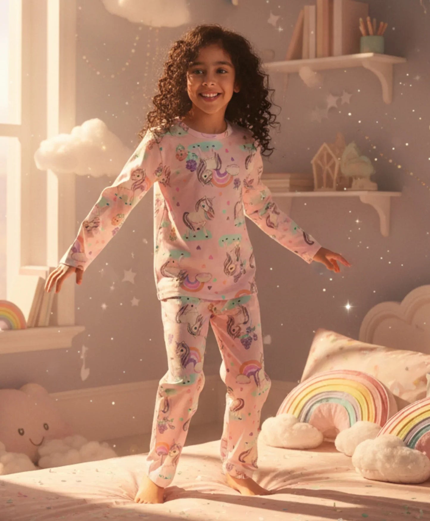 UNICORN HEART LONG SLEEVES PYJAMA SET - PINK