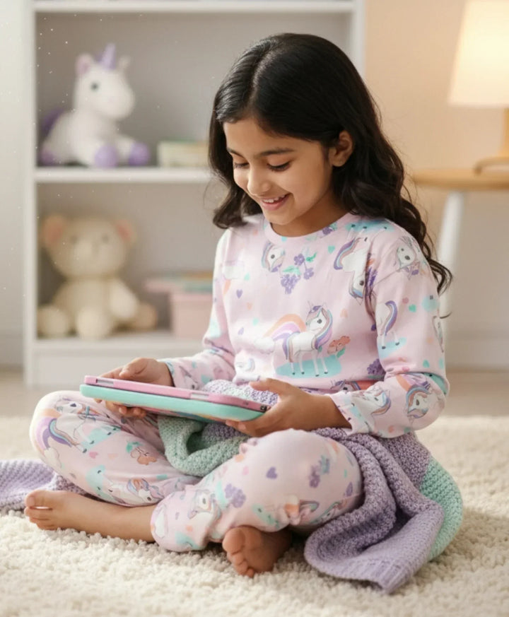 UNICORN HEART LONG SLEEVES PYJAMA SET - PINK - Anthrilo 
