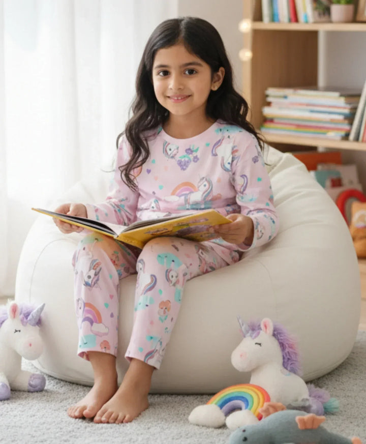 UNICORN HEART LONG SLEEVES PYJAMA SET - PINK - Anthrilo 
