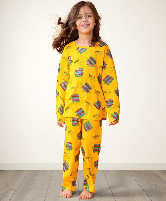 POP IT LONG GIRLS SLEEVES PYJAMA SET - YELLOW