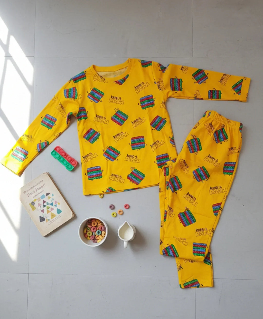 POP IT LONG GIRLS SLEEVES PYJAMA SET - YELLOW - Anthrilo 