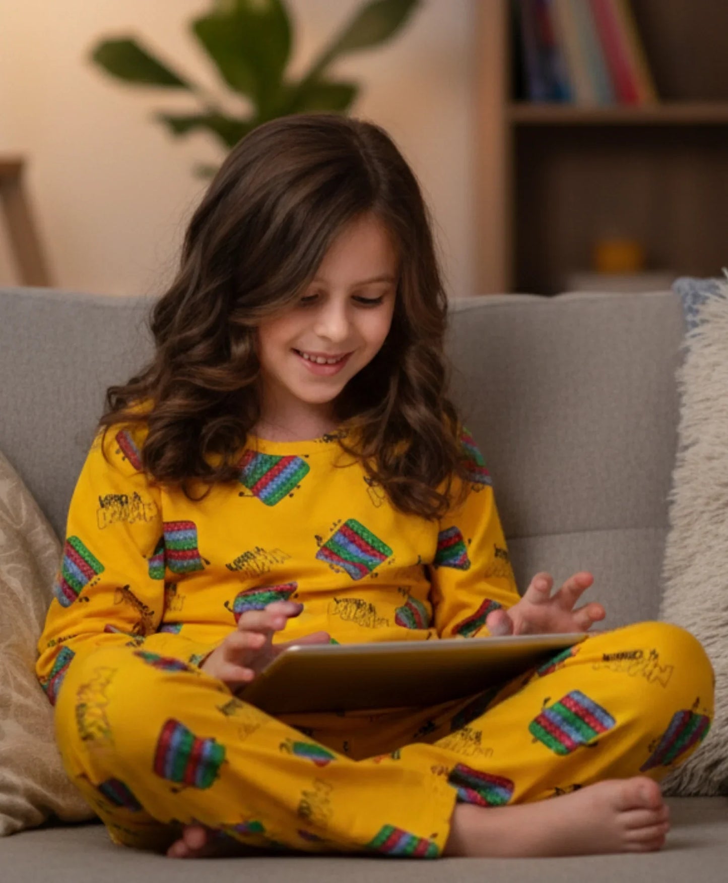 POP IT LONG GIRLS SLEEVES PYJAMA SET - YELLOW