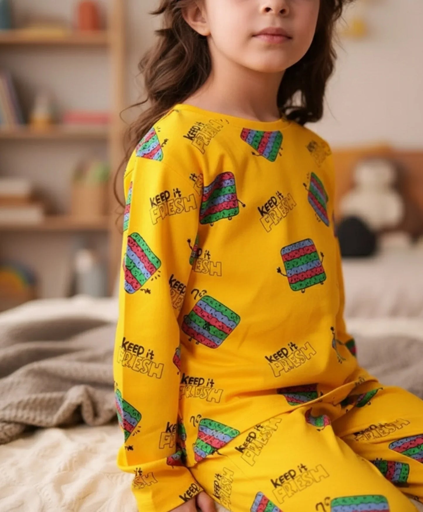 POP IT LONG GIRLS SLEEVES PYJAMA SET - YELLOW