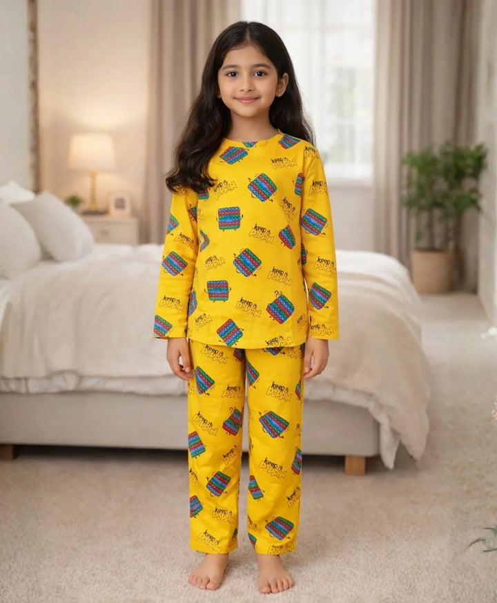 POP IT LONG GIRLS SLEEVES PYJAMA SET - YELLOW - Anthrilo 