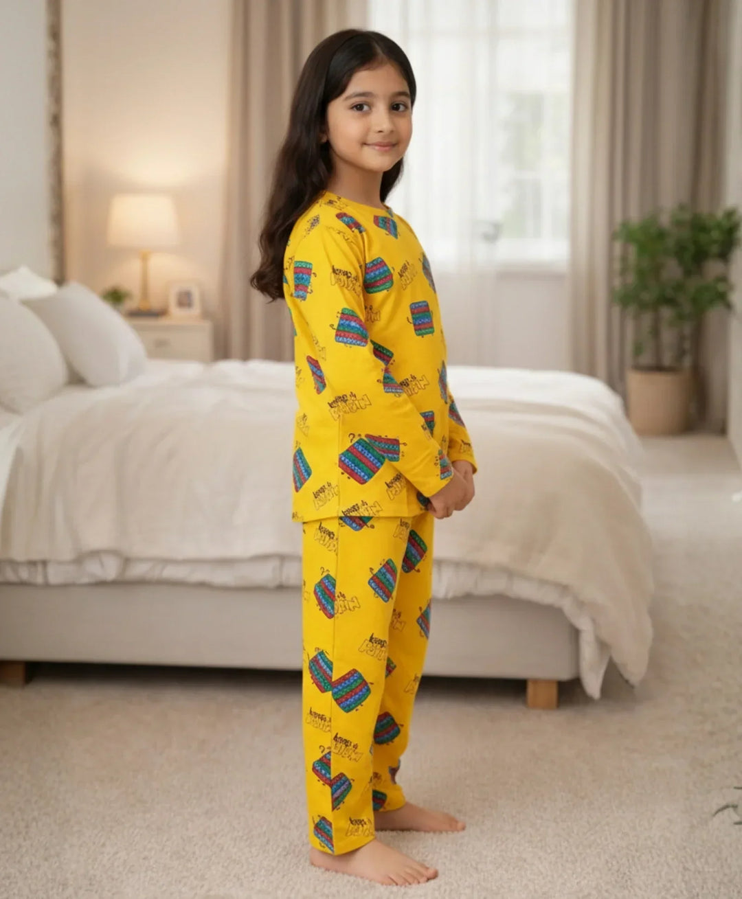 POP IT LONG GIRLS SLEEVES PYJAMA SET - YELLOW - Anthrilo 