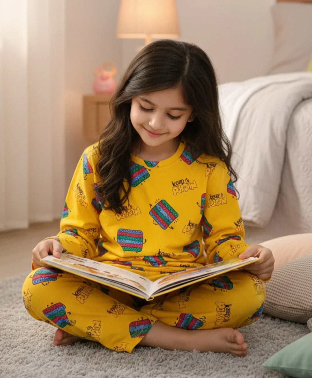 POP IT LONG GIRLS SLEEVES PYJAMA SET - YELLOW - Anthrilo 