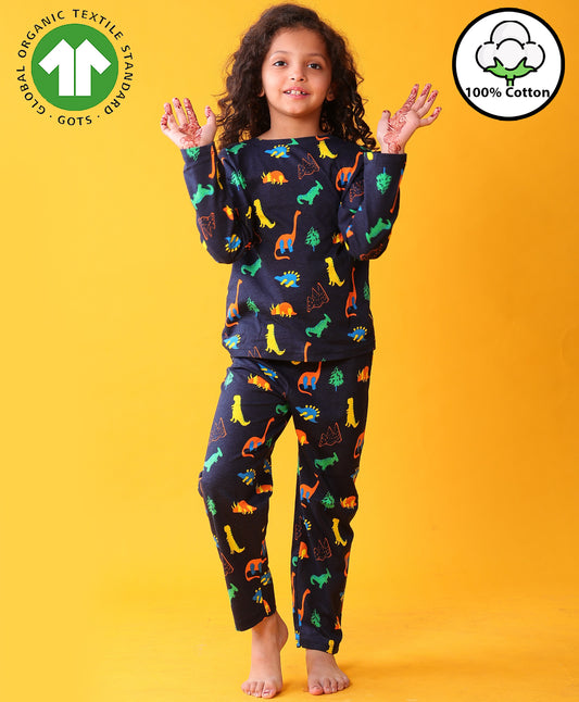 DINOSAUR FUN NAVY GIRLS LONG SLEEVES PYJAMA SET - NAVY