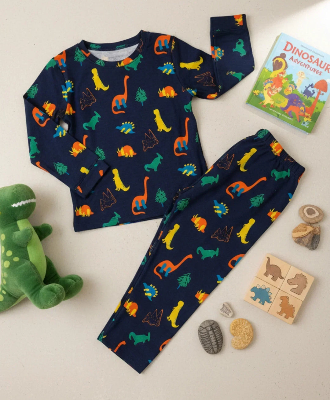 DINOSAUR FUN NAVY GIRLS LONG SLEEVES PYJAMA SET - NAVY - Anthrilo 