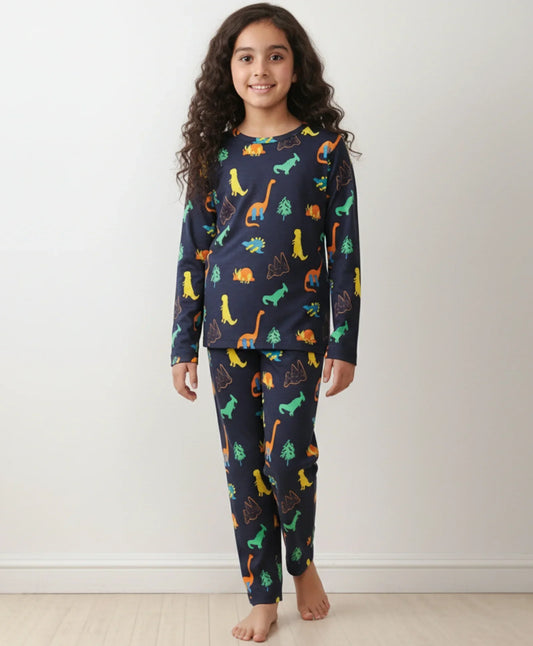 DINOSAUR FUN NAVY GIRLS LONG SLEEVES PYJAMA SET - NAVY
