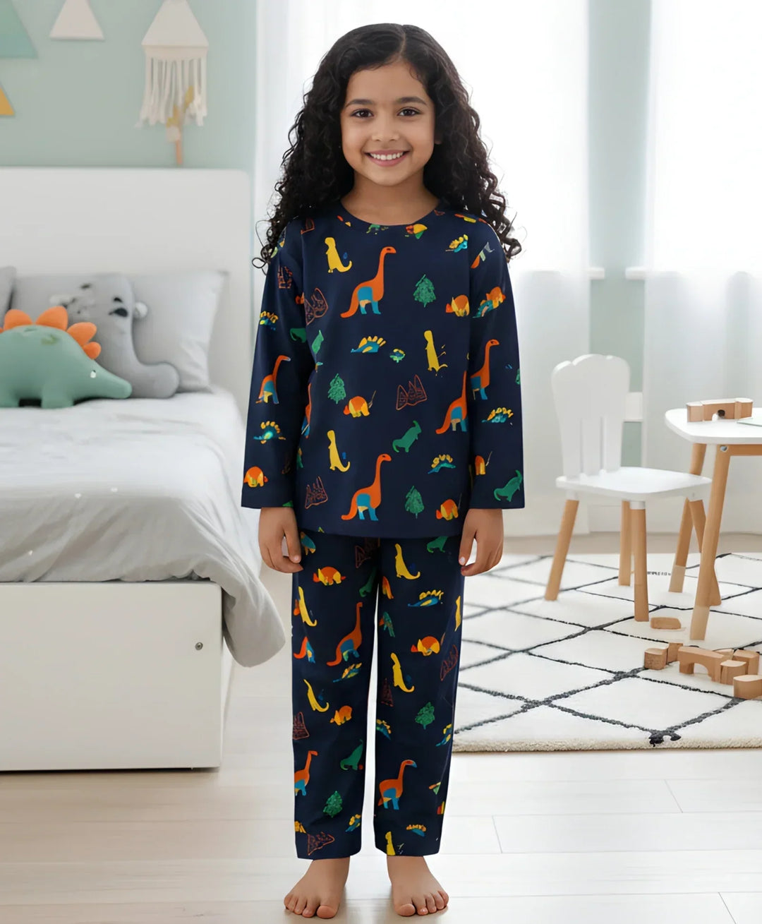 DINOSAUR FUN NAVY GIRLS LONG SLEEVES PYJAMA SET - NAVY - Anthrilo 