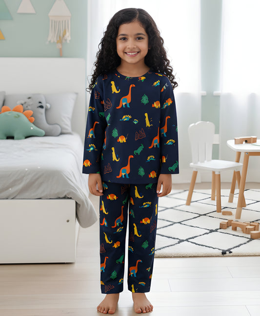 DINOSAUR FUN NAVY GIRLS LONG SLEEVES PYJAMA SET - NAVY