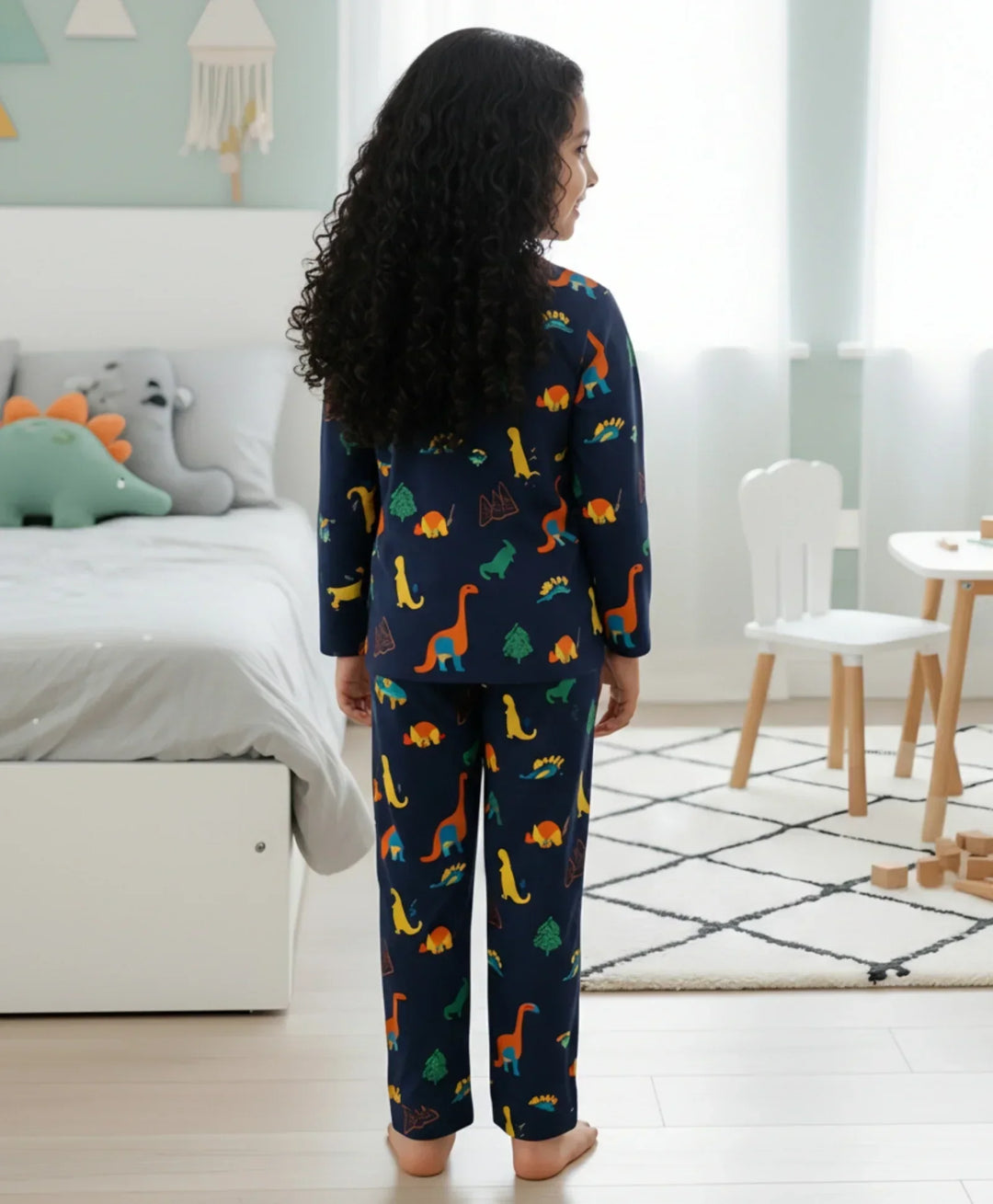 DINOSAUR FUN NAVY GIRLS LONG SLEEVES PYJAMA SET - NAVY - Anthrilo 