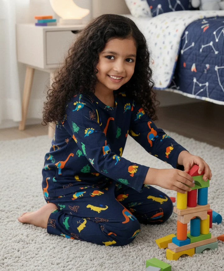 DINOSAUR FUN NAVY GIRLS LONG SLEEVES PYJAMA SET - NAVY - Anthrilo 