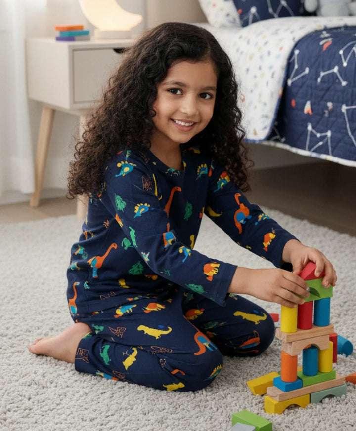 Dinosaur Fun Navy Pyjama Set (Long Sleeves) - Anthrilo 