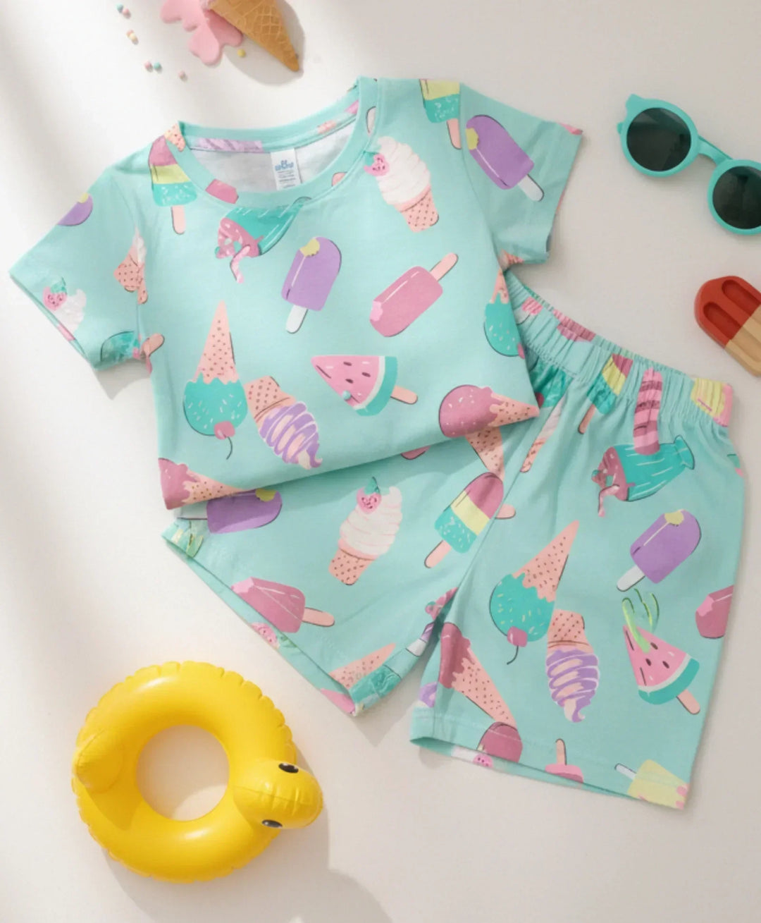 Icecream Cream Girls Sleepwear Shorts Set - Aqua