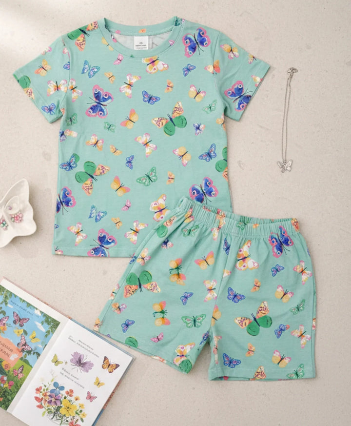 BUTTERFLY SLEEPWEAR SHORT SET - GREEN - Anthrilo 