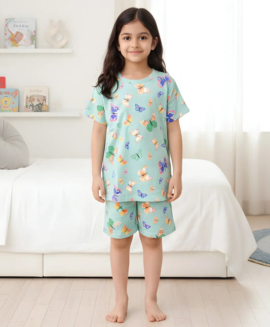 BUTTERFLY SLEEPWEAR SHORTS SET - GREEN - Anthrilo 