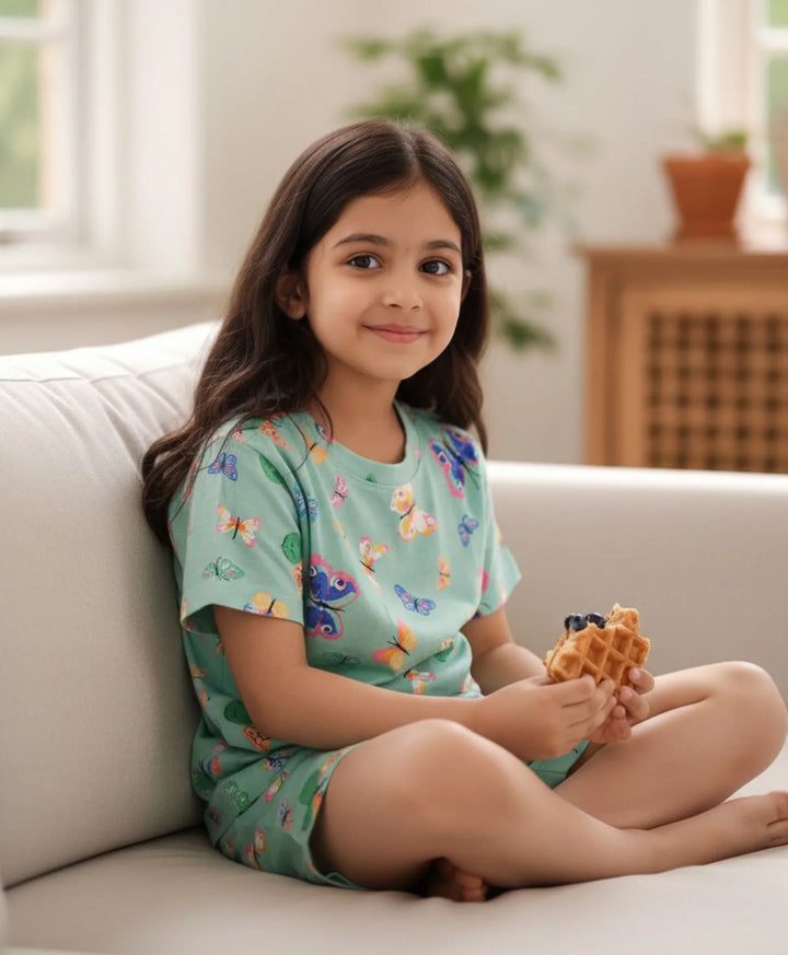 BUTTERFLY SLEEPWEAR SHORT SET - GREEN - Anthrilo 
