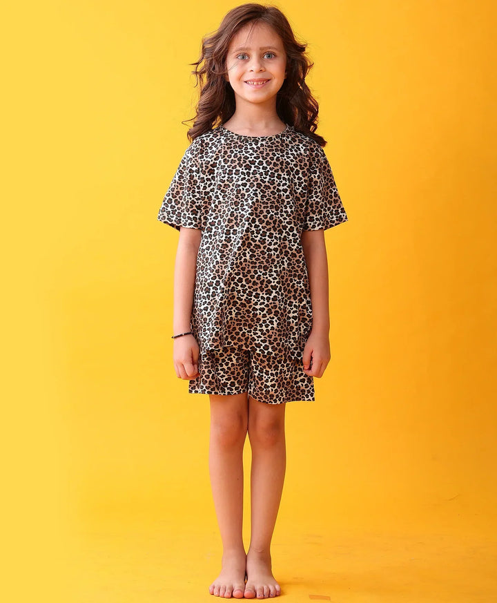 LEOPARD SLEEPWEAR SHORTS SET - BLACK - Anthrilo 
