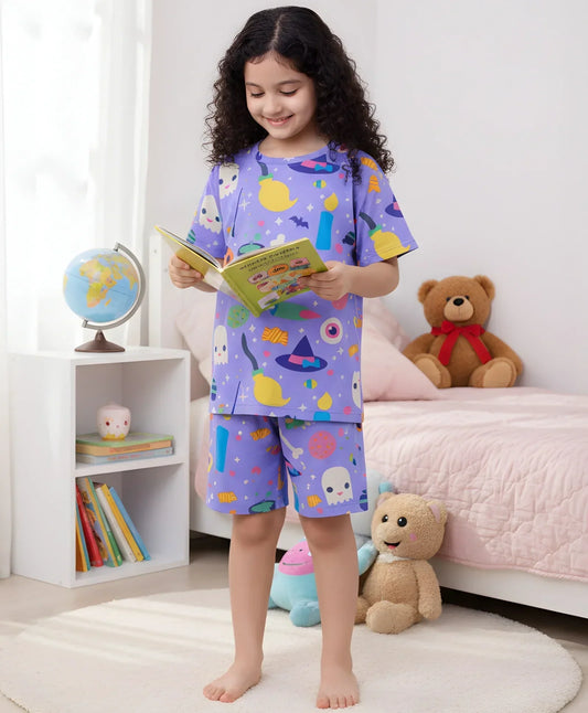 HALLOWEEN SLEEPWEAR SHORTS SET - PURPLE - Anthrilo 