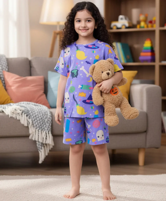 HALLOWEEN SLEEPWEAR SHORTS SET - PURPLE - Anthrilo 