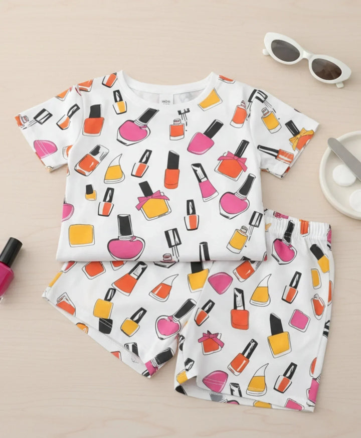 Nail Paint Dreams Sleepwear Shorts Set - White